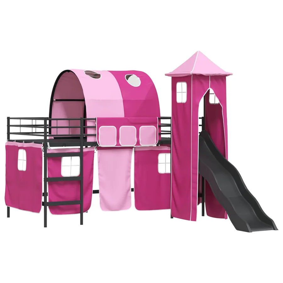 Lit mezzanine pour enfants Uni Noir et rose 100 x 200 cm métal - 4