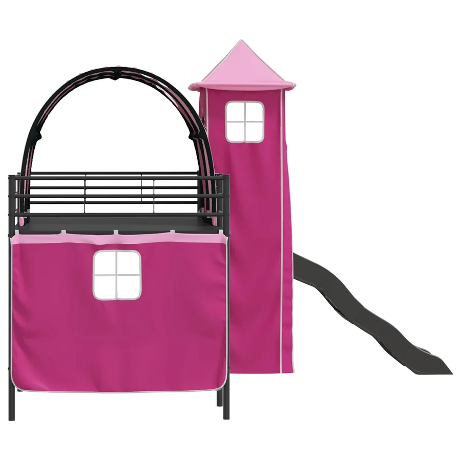 Lit mezzanine pour enfants Uni Noir et rose 100 x 200 cm métal - 9