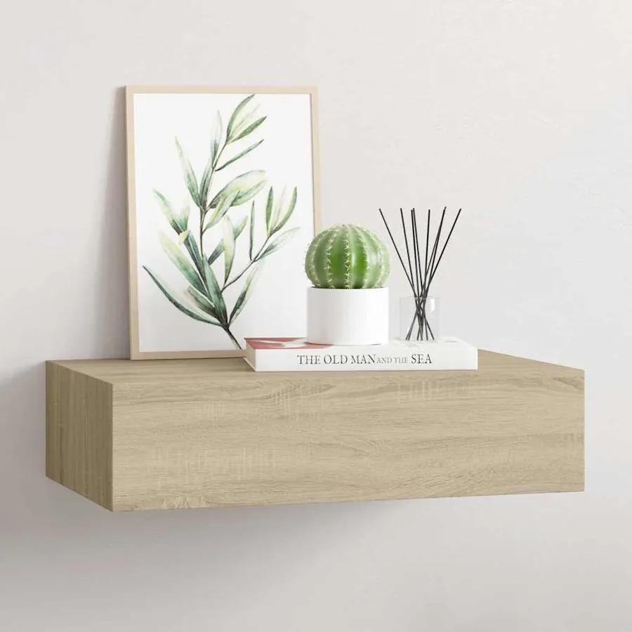 Étagère à tiroir murale chêne 40x23,5x10 cm MDF