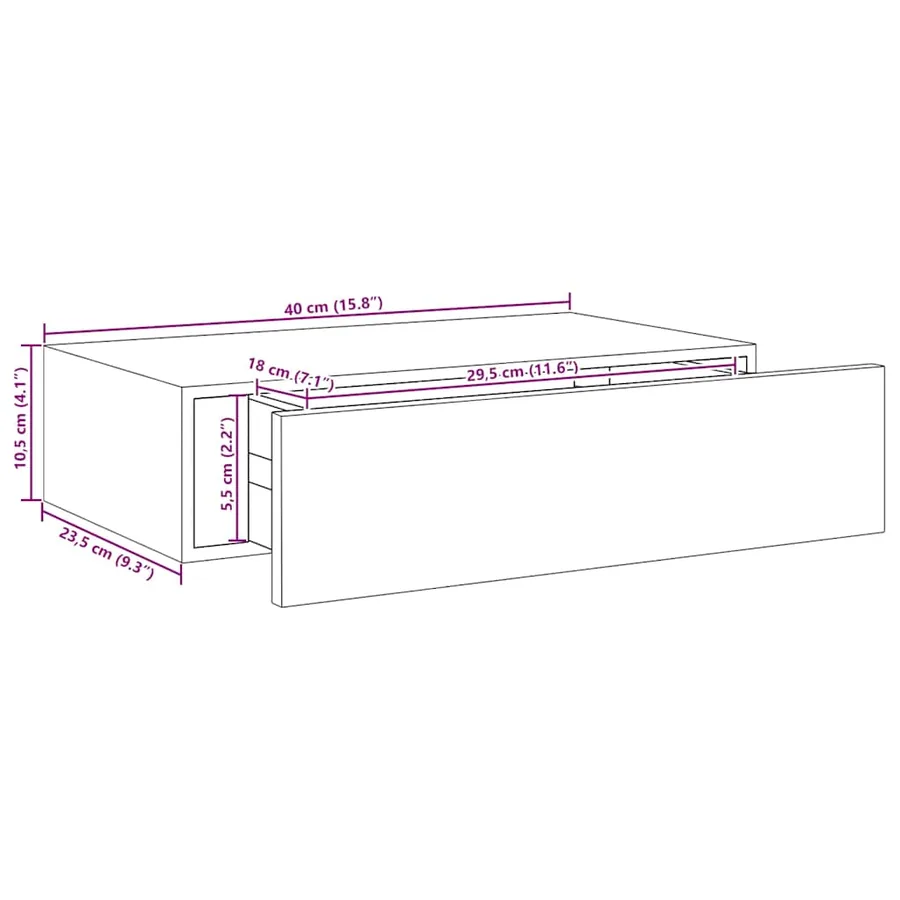 Étagère à tiroir murale chêne 40x23,5x10 cm MDF - 11