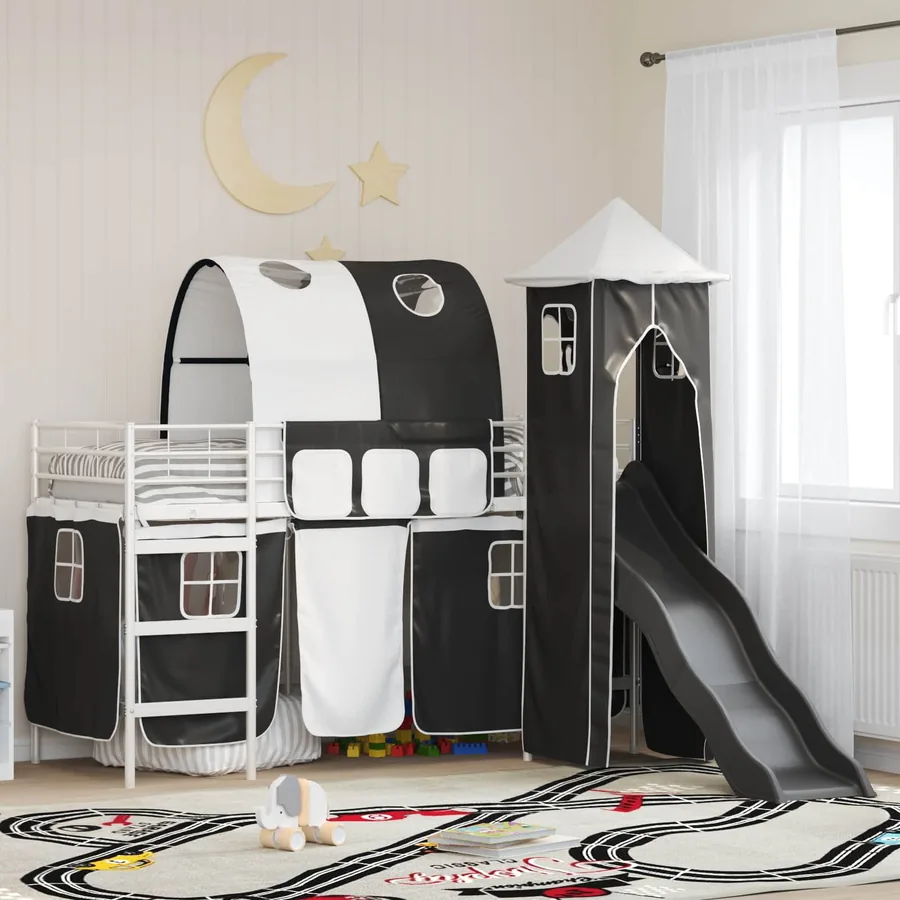 Lit mezzanine pour enfants Uni Blanc et noir 75 x 190 cm métal