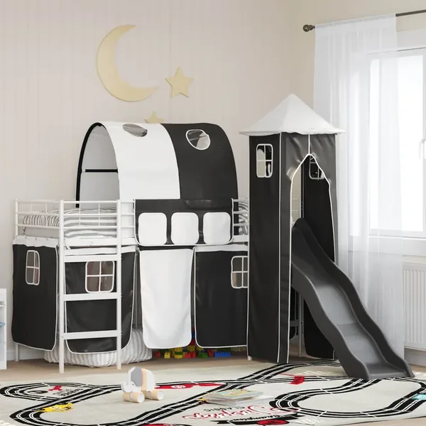 Lit mezzanine pour enfants Uni Blanc et noir 75 x 190 cm métal