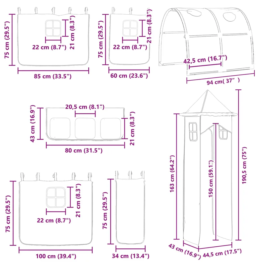 Lit mezzanine pour enfants Uni Blanc et noir 75 x 190 cm métal - 16
