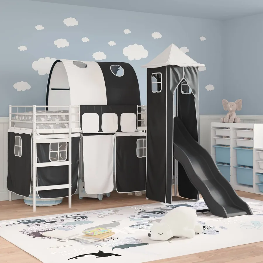 Lit mezzanine pour enfants Uni Blanc et noir 75 x 190 cm métal - 3