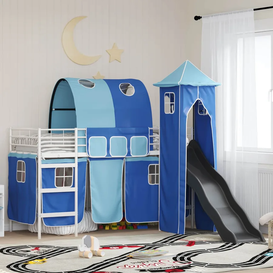 Lit mezzanine pour enfants Uni Blanc et bleu 75 x 190 cm métal