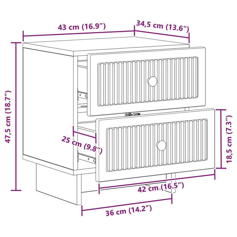 Cabinet de chevet 2 pcs Blanc brillant 43 x 34,5 x 47,5 cm - 13