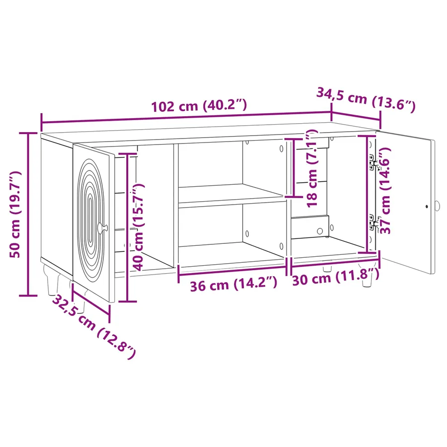 Meuble TV Bois ancien 102 x 34,5 x 50 cm Bois d'ingénierie - 11