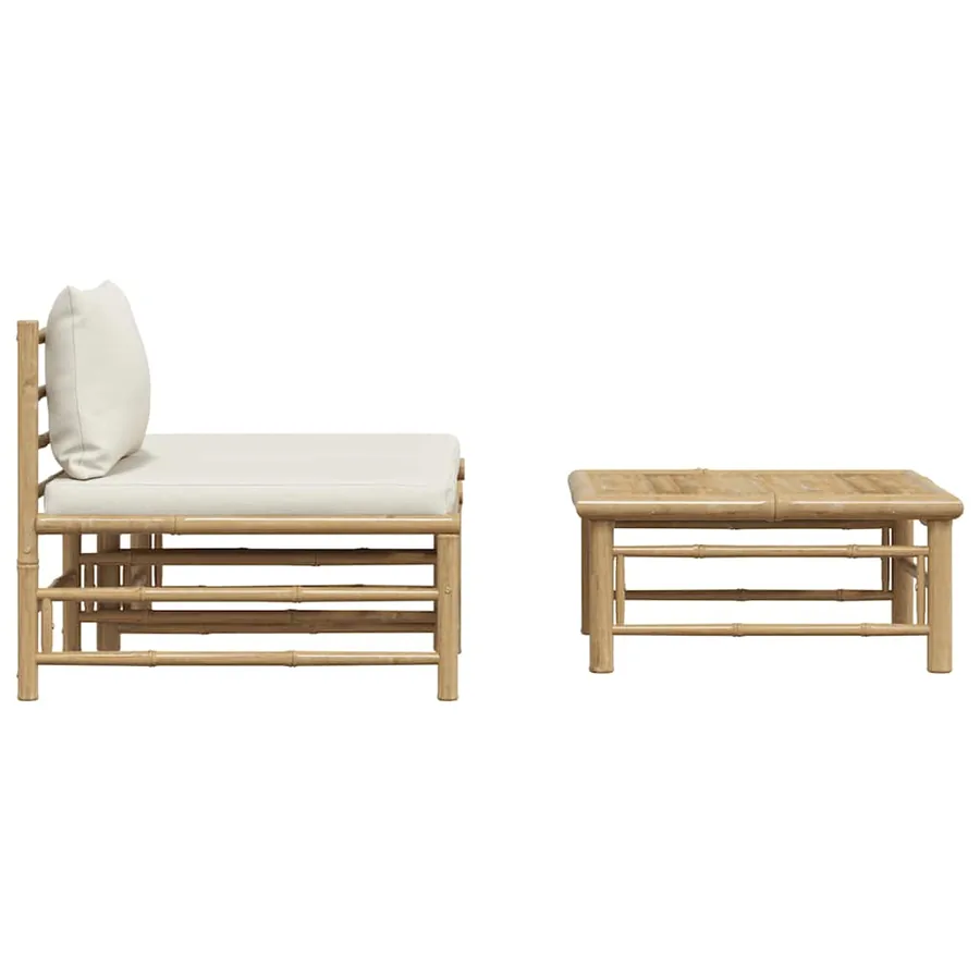 Salon de jardin 3 pcs avec coussins blanc crème Bambou - 9