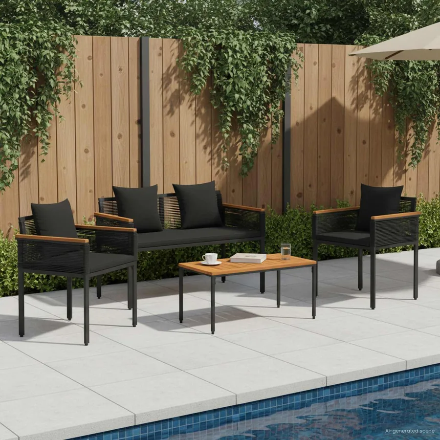 Ensemble de meubles d'extérieur 4 pcs Noir polyrotin