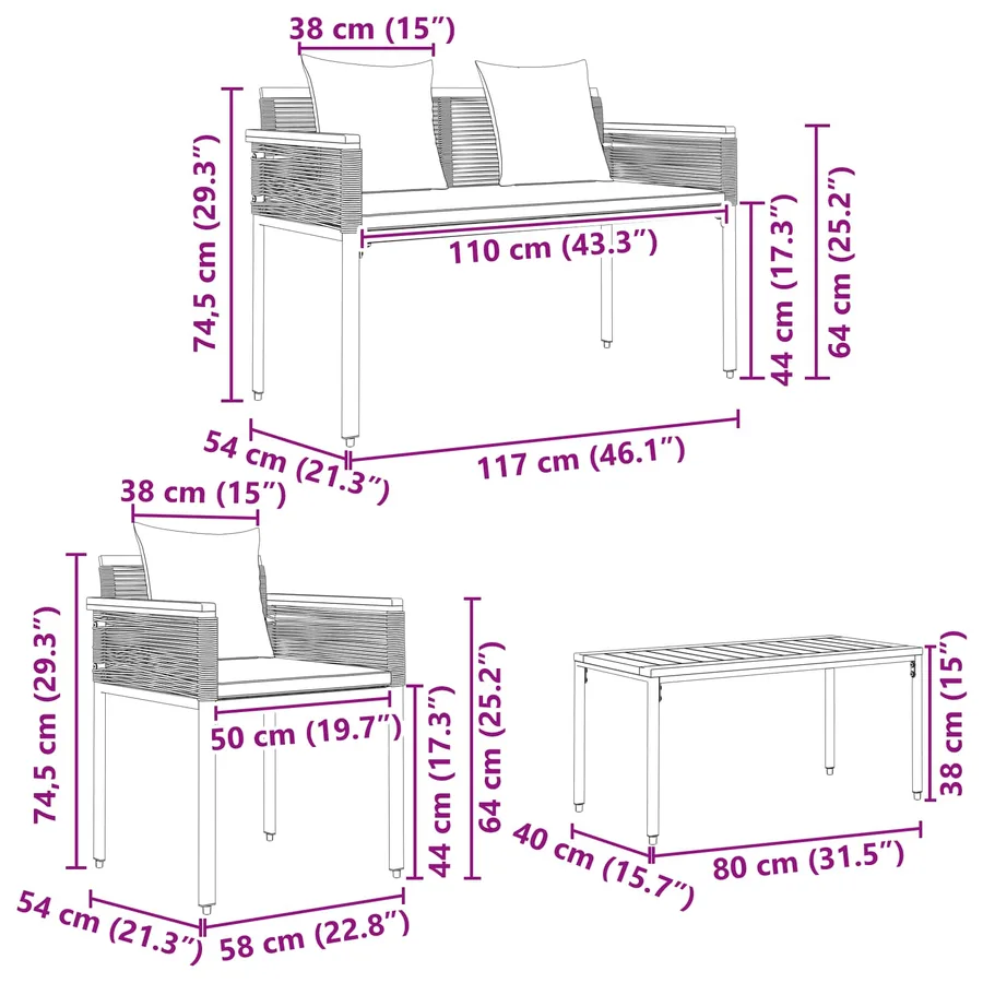 Ensemble de meubles d'extérieur 4 pcs Noir polyrotin - 15