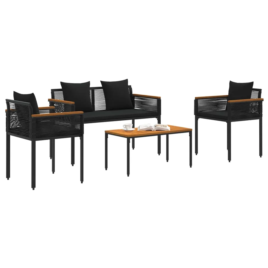 Ensemble de meubles d'extérieur 4 pcs Noir polyrotin - 3