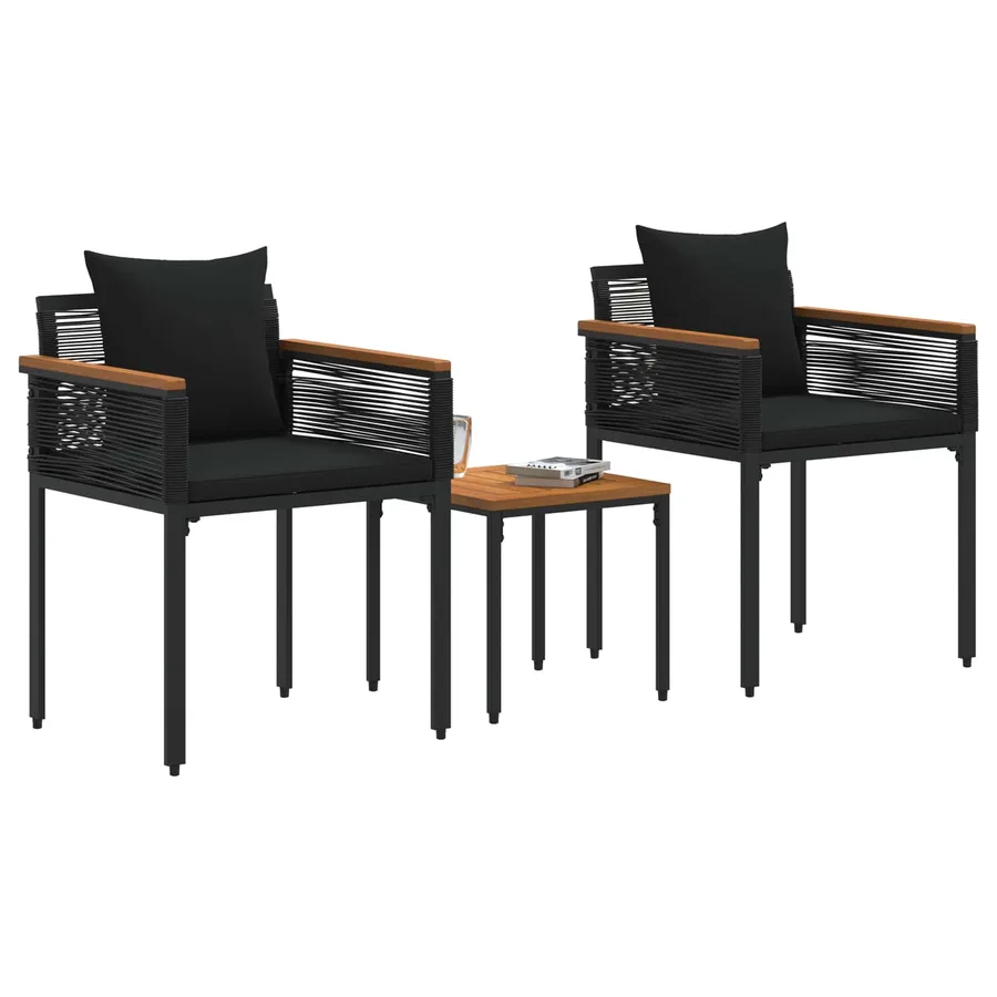 Ensemble de meubles d'extérieur avec coussin Noir polyrotin - 3