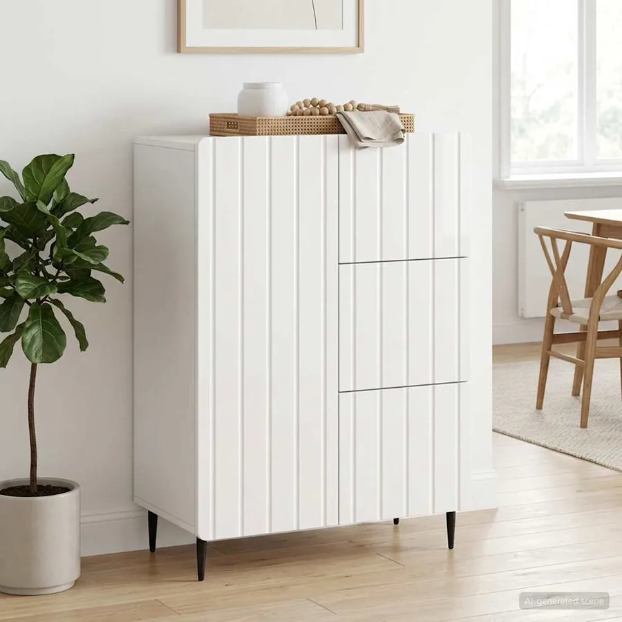 Buffet Blanc brillant 66 x 34,5 x 91,5 cm Bois d'ingénierie