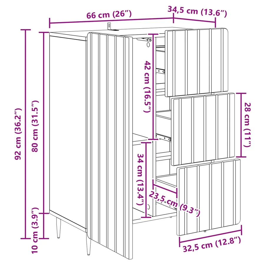 Buffet Blanc brillant 66 x 34,5 x 91,5 cm Bois d'ingénierie - 11