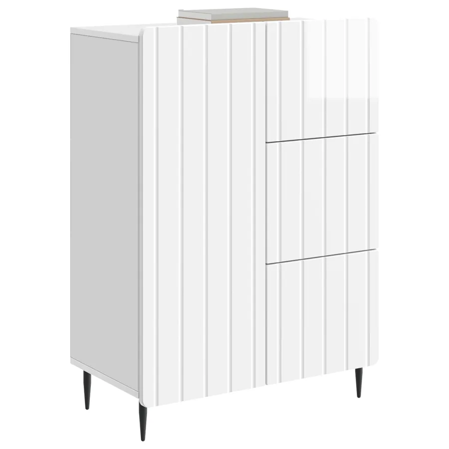 Buffet Blanc brillant 66 x 34,5 x 91,5 cm Bois d'ingénierie - 3