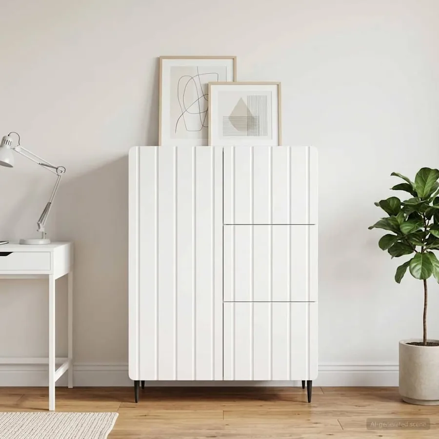 Buffet Blanc brillant 66 x 34,5 x 91,5 cm Bois d'ingénierie - 4