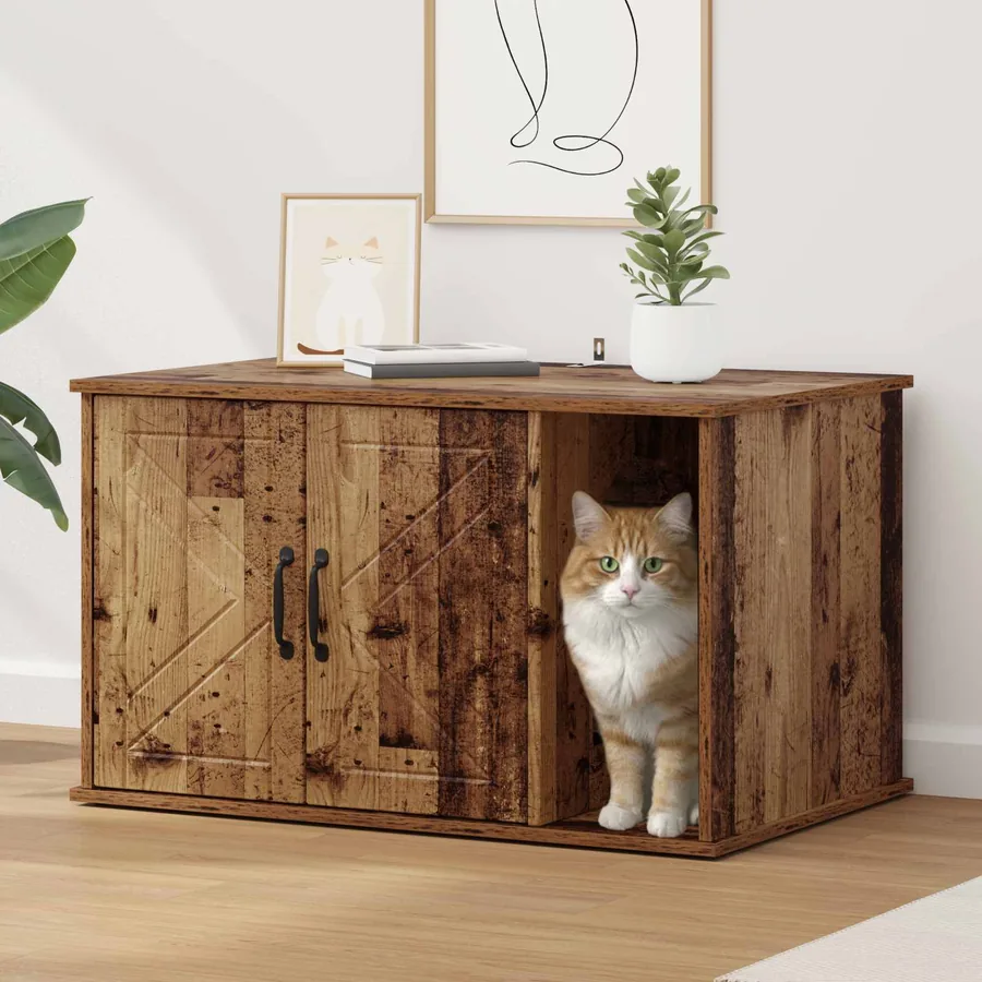 Maison pour chat Bois ancien 85 x 55 x 50 cm Bois d'ingénierie