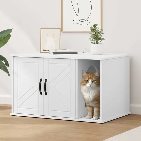 Maison pour chat Blanc 85 x 55 x 50 cm Bois d'ingénierie