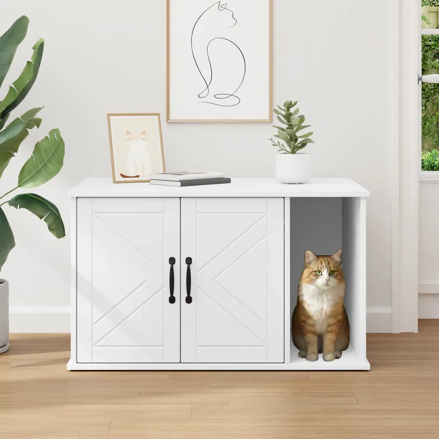 Maison pour chat Blanc 85 x 55 x 50 cm Bois d'ingénierie - 4
