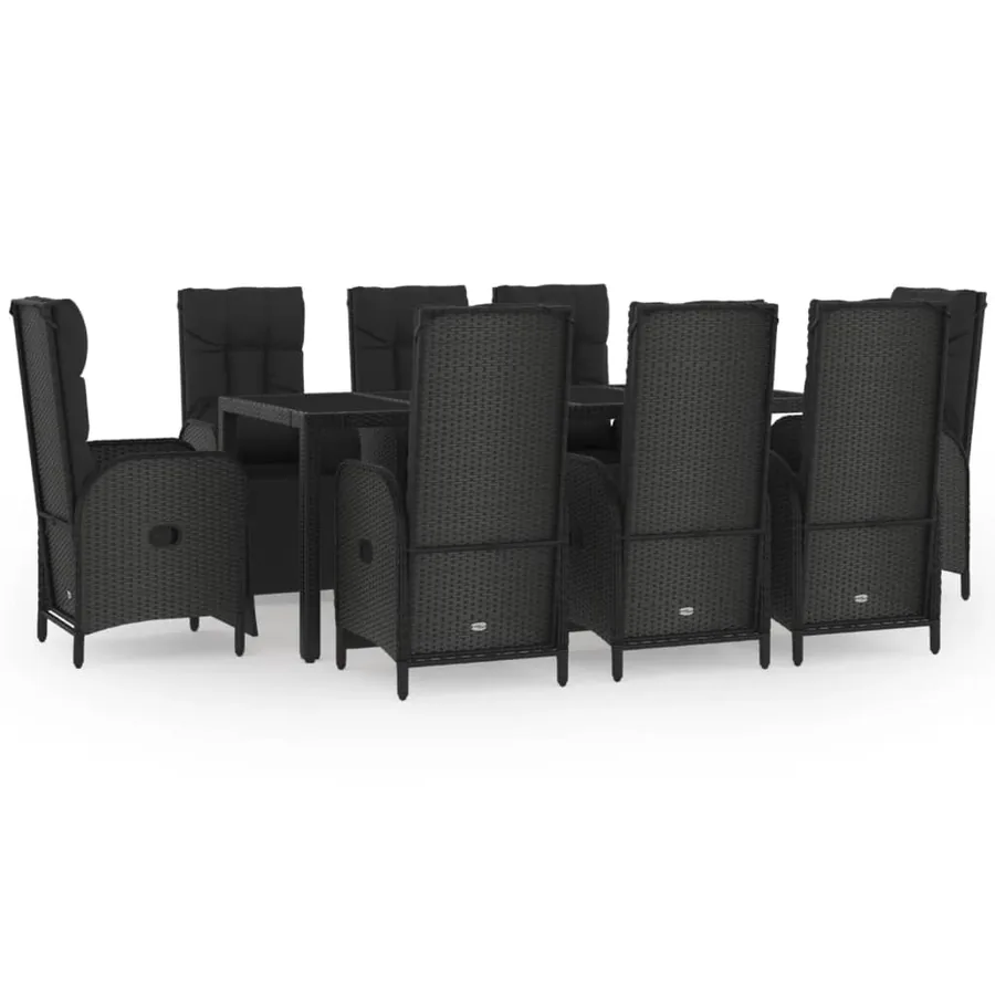 Ensemble à manger jardin 9pcs et coussins noir résine tressée - 2
