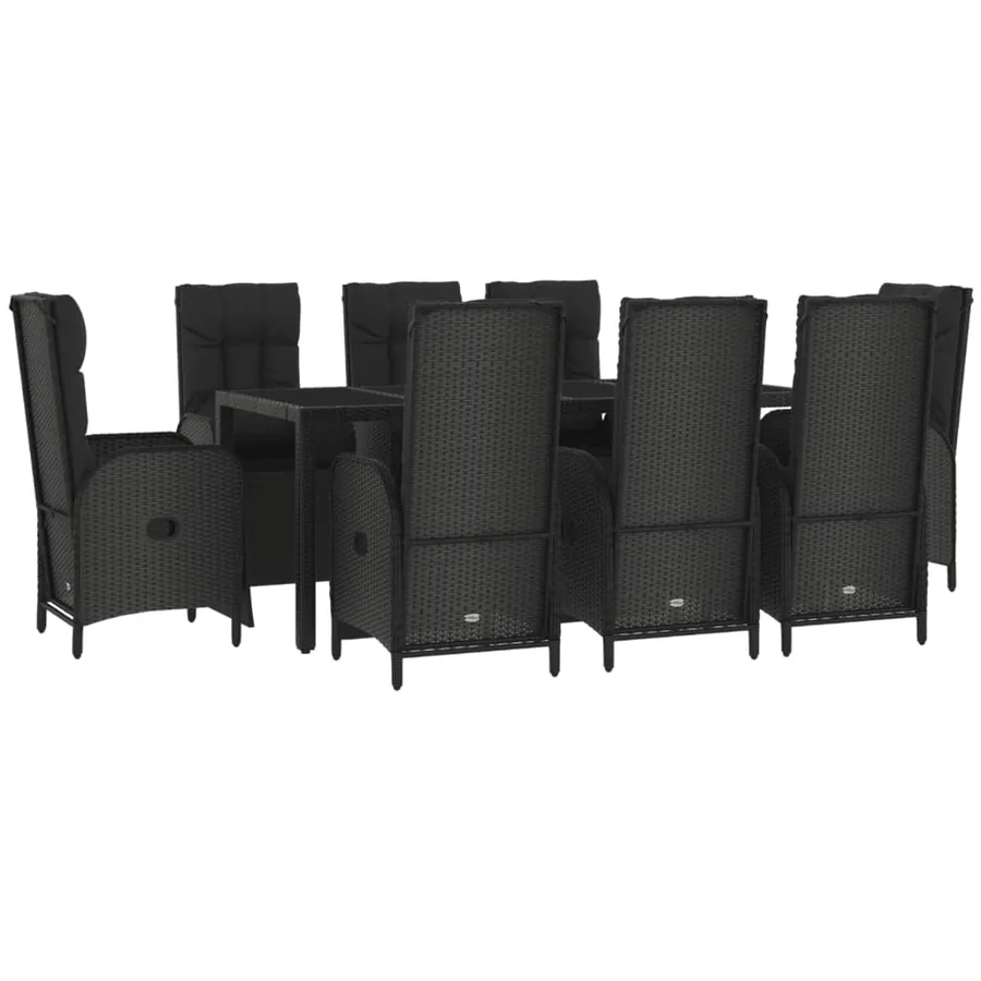 Ensemble à manger jardin 9pcs et coussins noir résine tressée - 3
