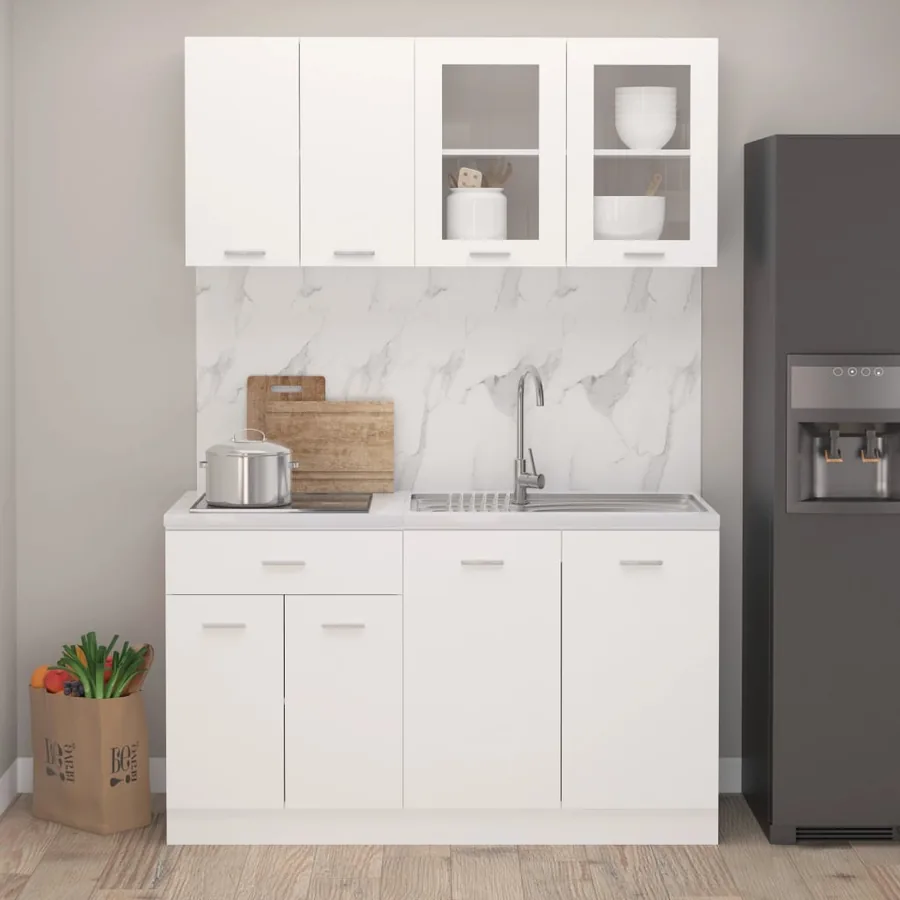 Ensemble de 4 meubles de cuisine "Lyon" en bois d'ingénierie blanc