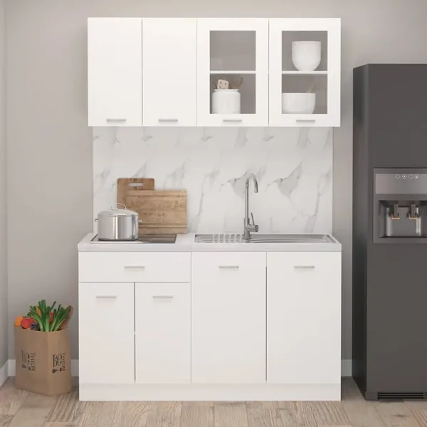 Ensemble de 4 meubles de cuisine "Lyon" en bois d'ingénierie blanc