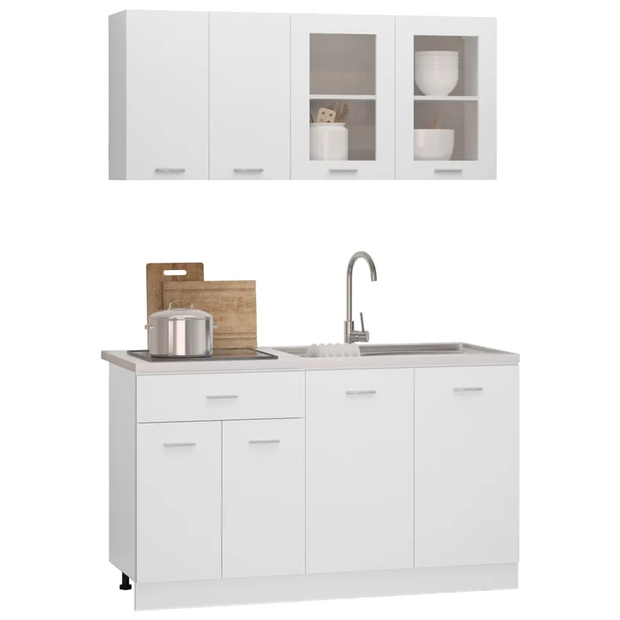 Ensemble de 4 meubles de cuisine "Lyon" en bois d'ingénierie blanc - 3