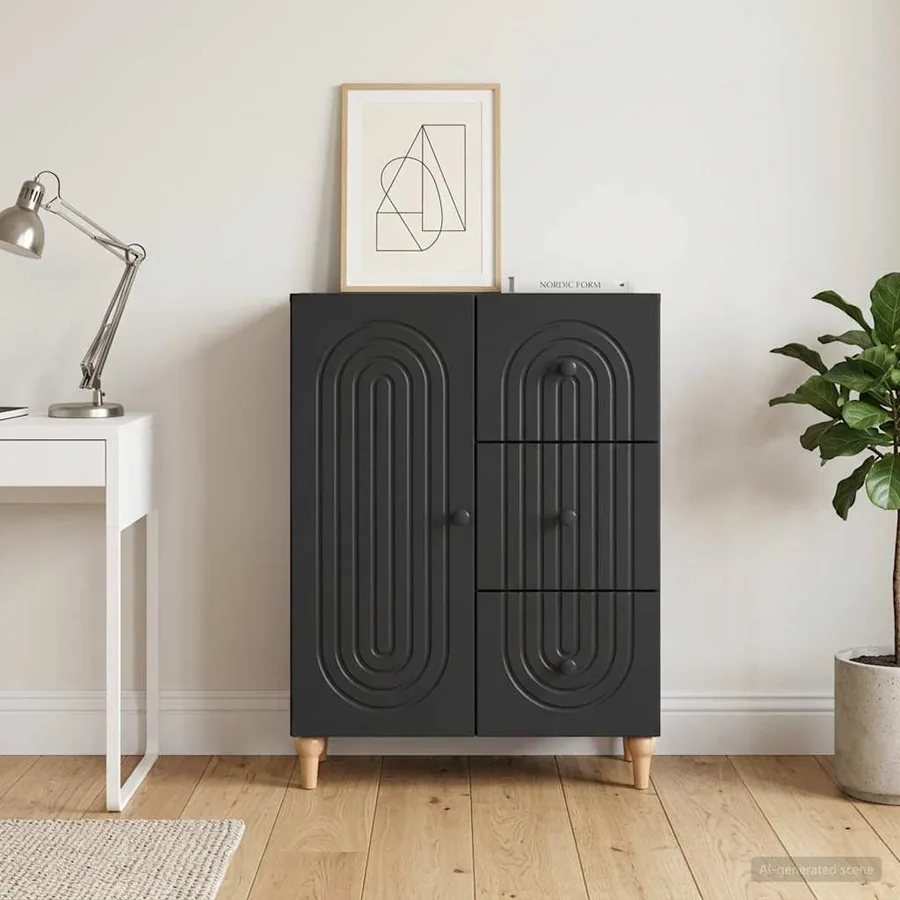 Buffet avec tiroir Noir 66 x 34,5 x 90 cm Bois d'ingénierie