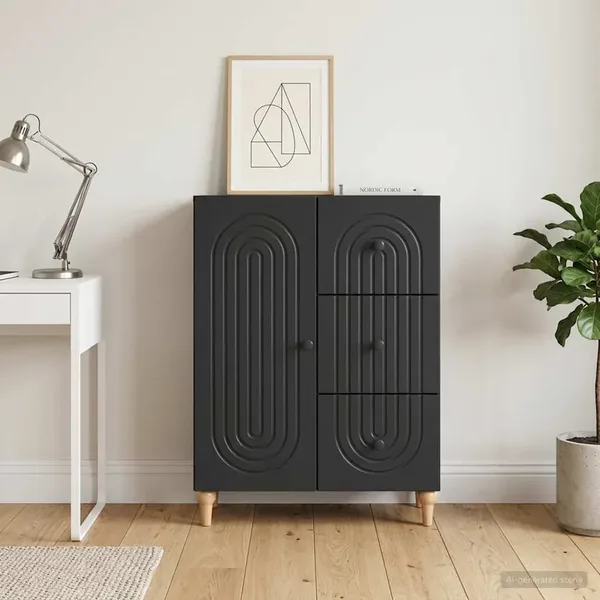 Buffet avec tiroir Noir 66 x 34,5 x 90 cm Bois d'ingénierie
