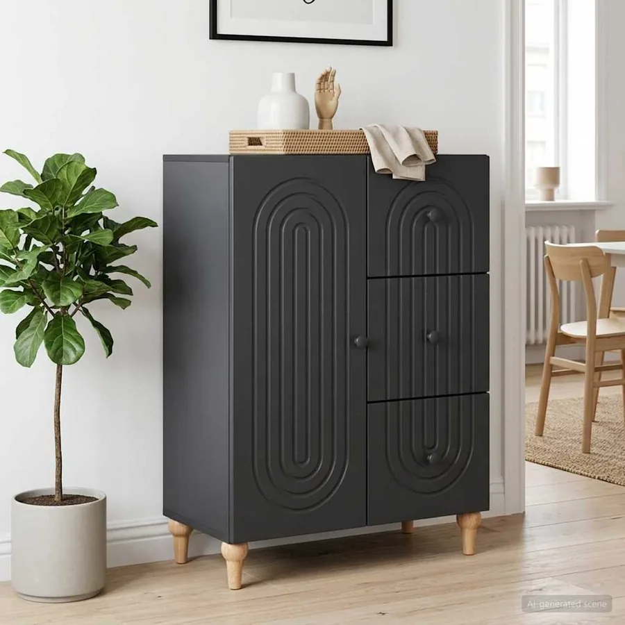 Buffet avec tiroir Noir 66 x 34,5 x 90 cm Bois d'ingénierie - 4