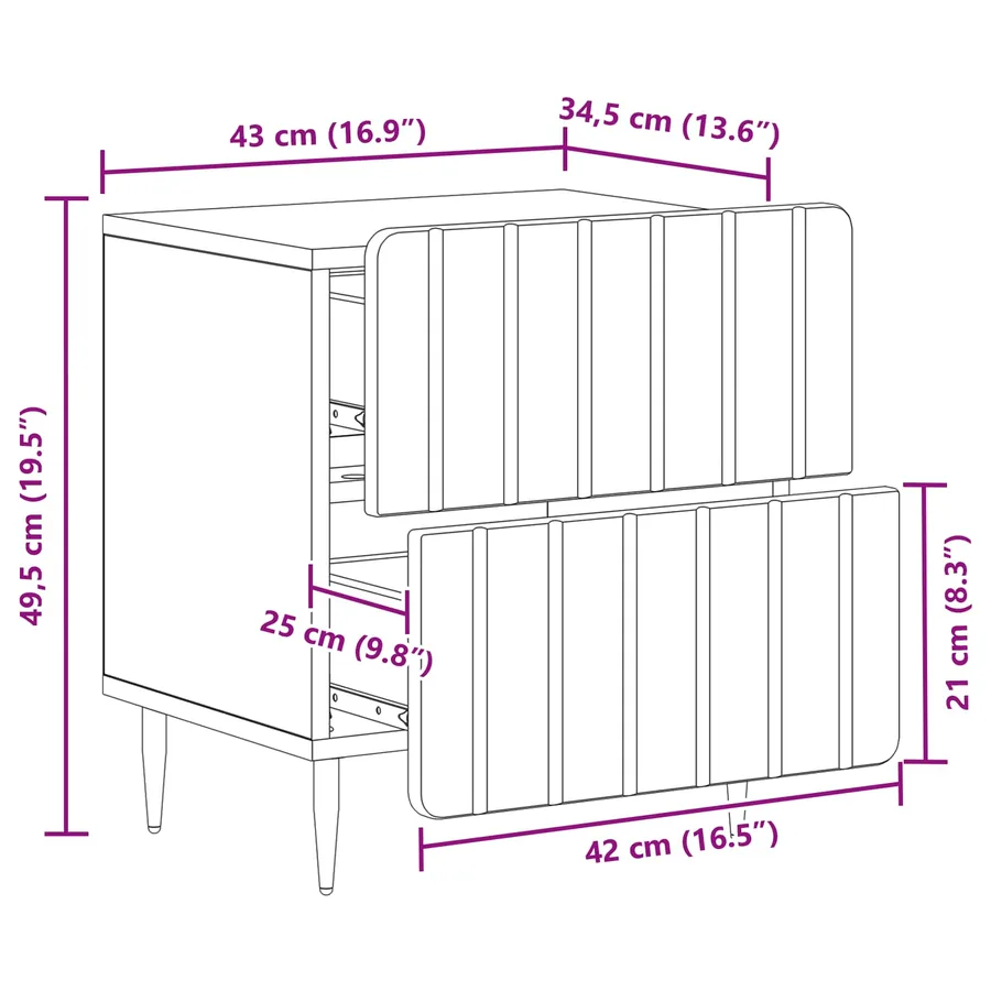 Cabinet de chevet 2 pcs Bois ancien 43 x 34,5 x 49,5 cm - 12