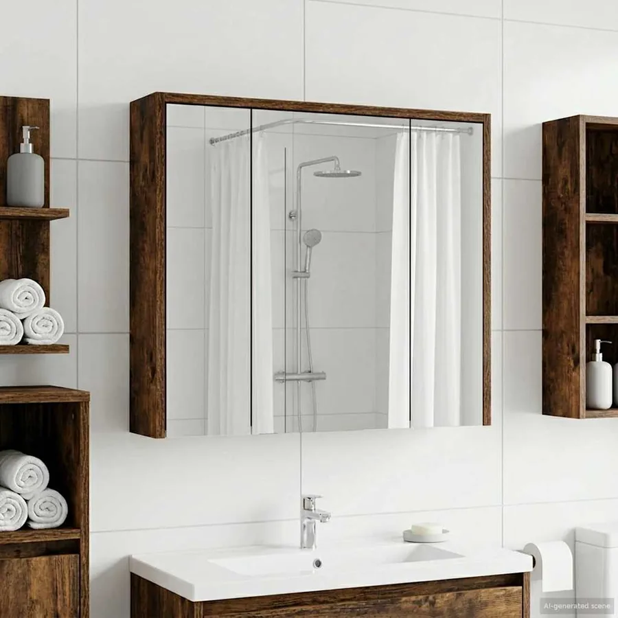 Armoire Miroir de Salle de Bain Chêne fumé 63,5 x 16 x 62,5 cm