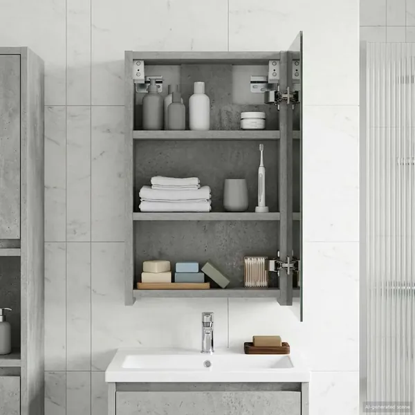 Armoire Miroir de Salle de Bain Gris béton 30 x 10,5 x 50 cm