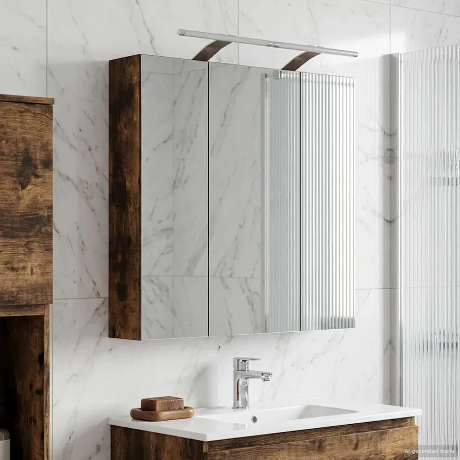 Armoire Miroir de Salle de Bain Chêne fumé 70 x 14,5 x 70 cm - 4