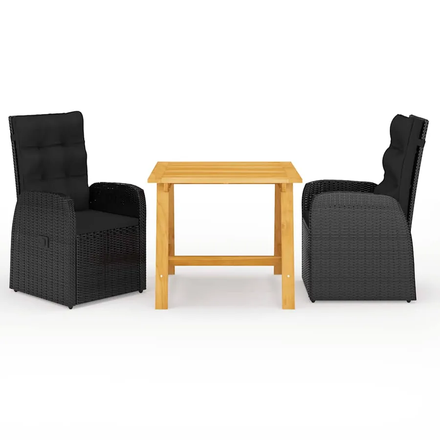 Ensemble à manger de jardin 3 pcs Noir