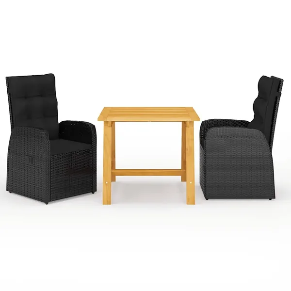 Ensemble à manger de jardin 3 pcs Noir