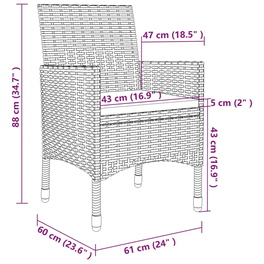 Ensemble à manger de jardin coussins 7 pcs Résine tressée Verre - 8