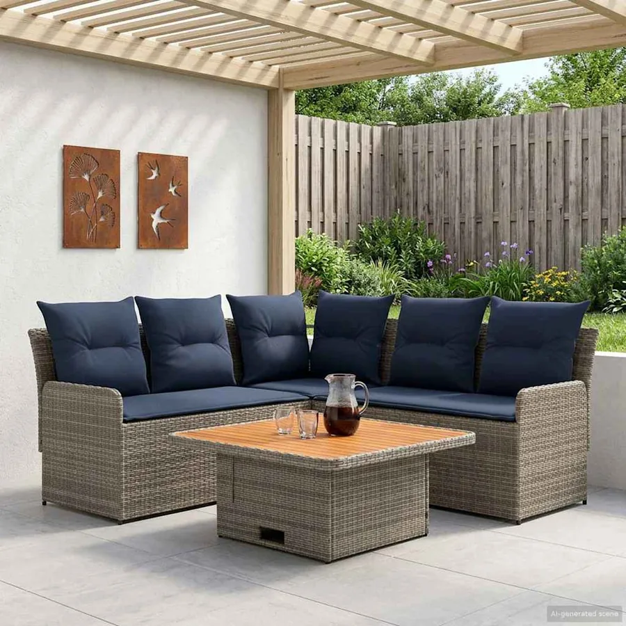 Ensembles de meubles 4 pcs Gris et bleu marine Rotin PE