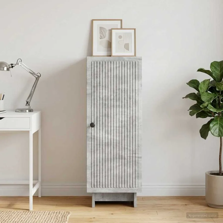 Buffet Gris béton 33 x 34,5 x 90 cm Bois d'ingénierie - 4