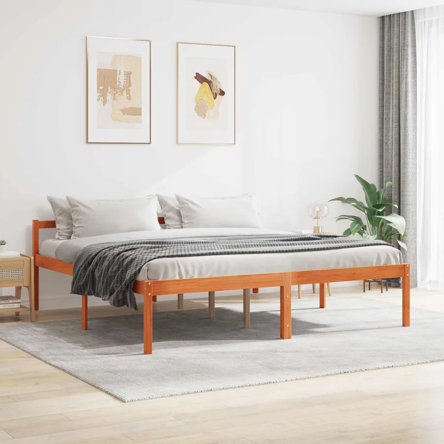 Cadre de lit Cire marron 200 x 200 cm Bois de pin massif