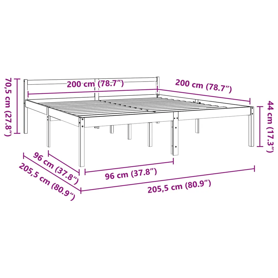Cadre de lit Cire marron 200 x 200 cm Bois de pin massif - 9