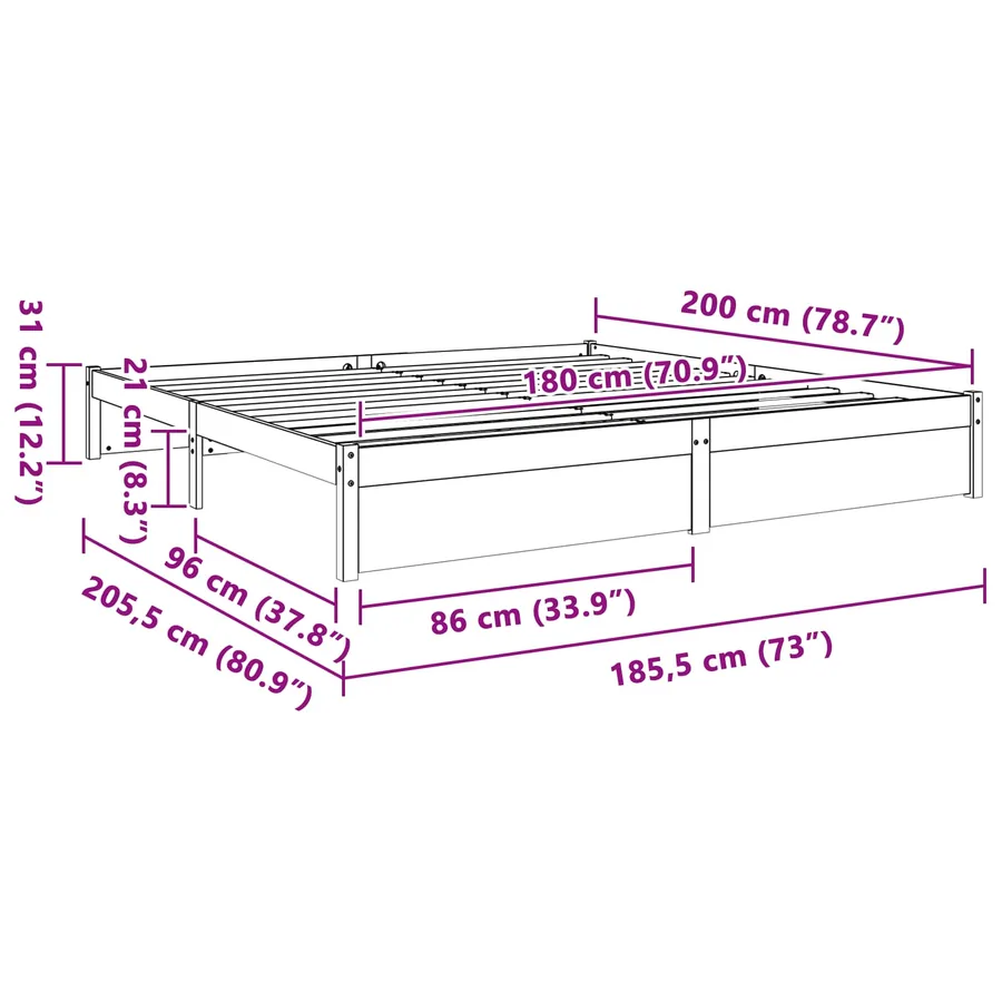 Cadre de lit Cire marron 180 x 200 cm Bois de Pin Massif - 9