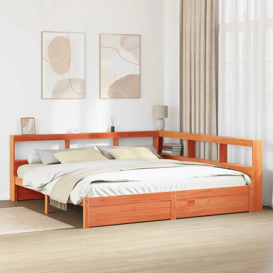 Lit Bibliothèque avec stockage 2 pcs Cire marron 200 x 180 cm