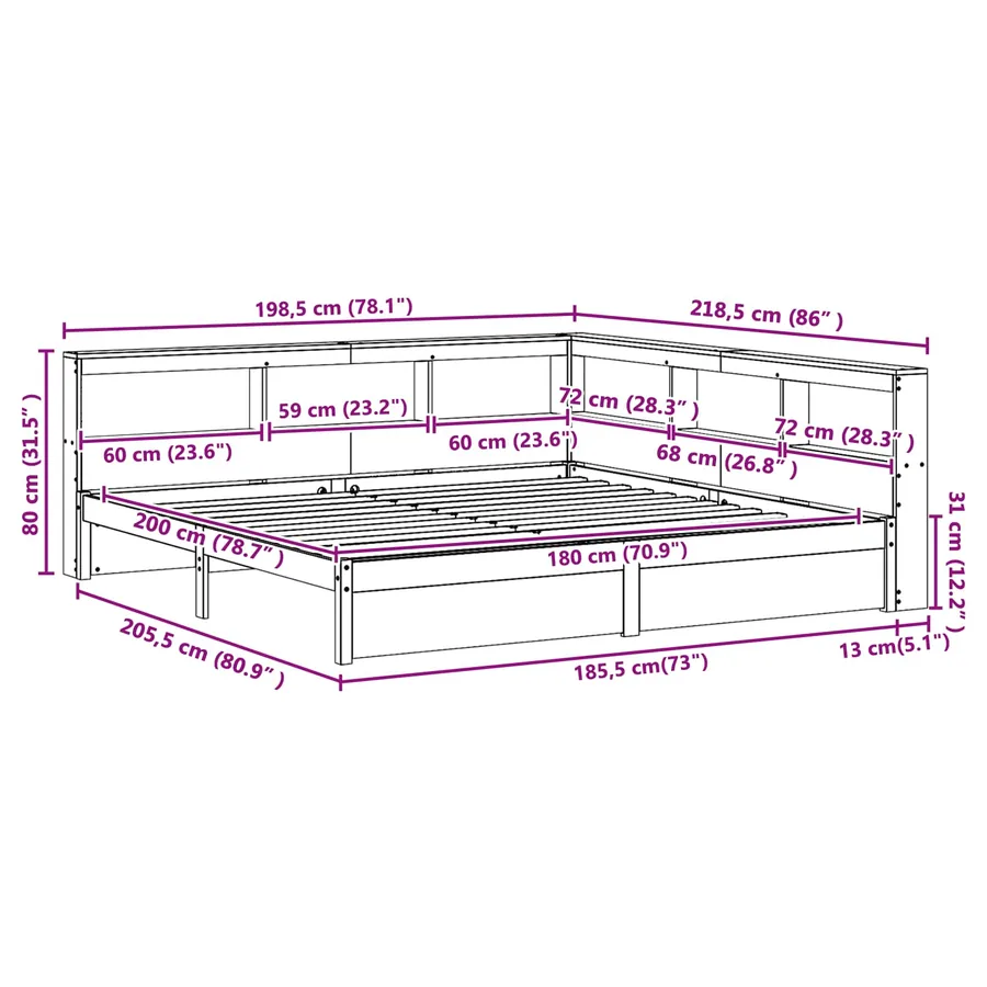 Lit Bibliothèque avec stockage 2 pcs Cire marron 200 x 180 cm - 12