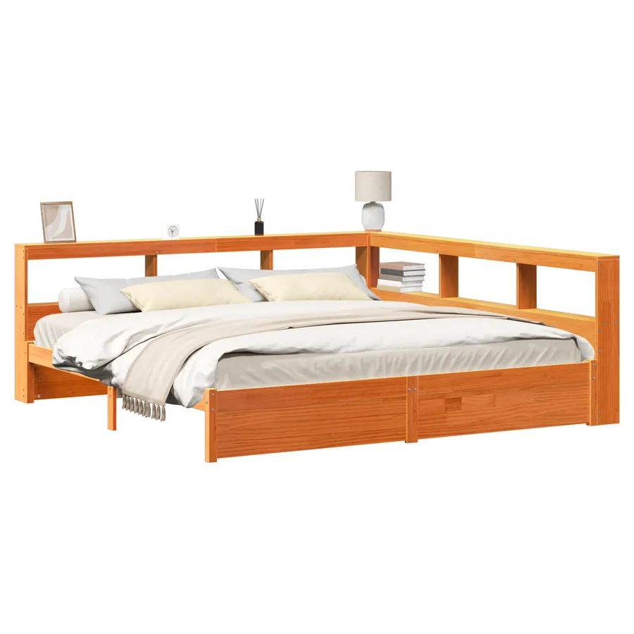 Lit Bibliothèque avec stockage 2 pcs Cire marron 200 x 180 cm - 2