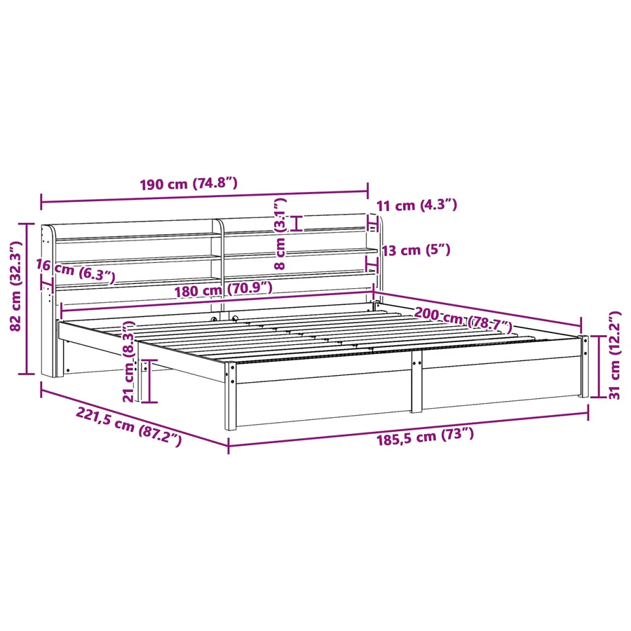 Cadre de lit avec stockage 2 pcs Cire marron Bois de Pin Massif - 12