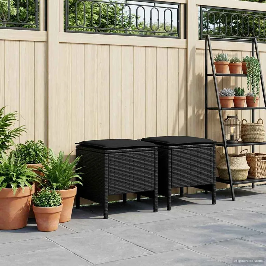 Pouf de Jardin 2 Pièce Noir 38 x 38 x 45 cm Rotin PE