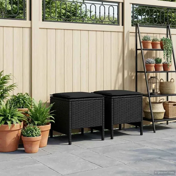 Pouf de Jardin 2 Pièce Noir 38 x 38 x 45 cm Rotin PE