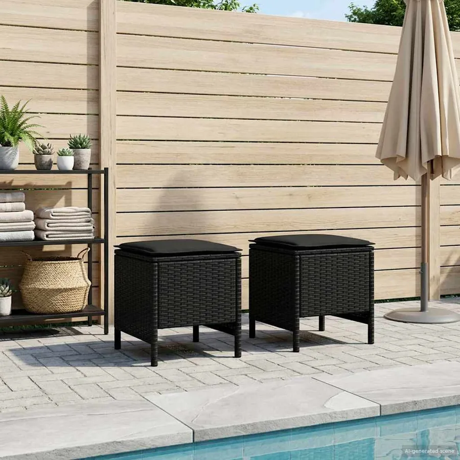 Pouf de Jardin 2 Pièce Noir 38 x 38 x 45 cm Rotin PE - 3